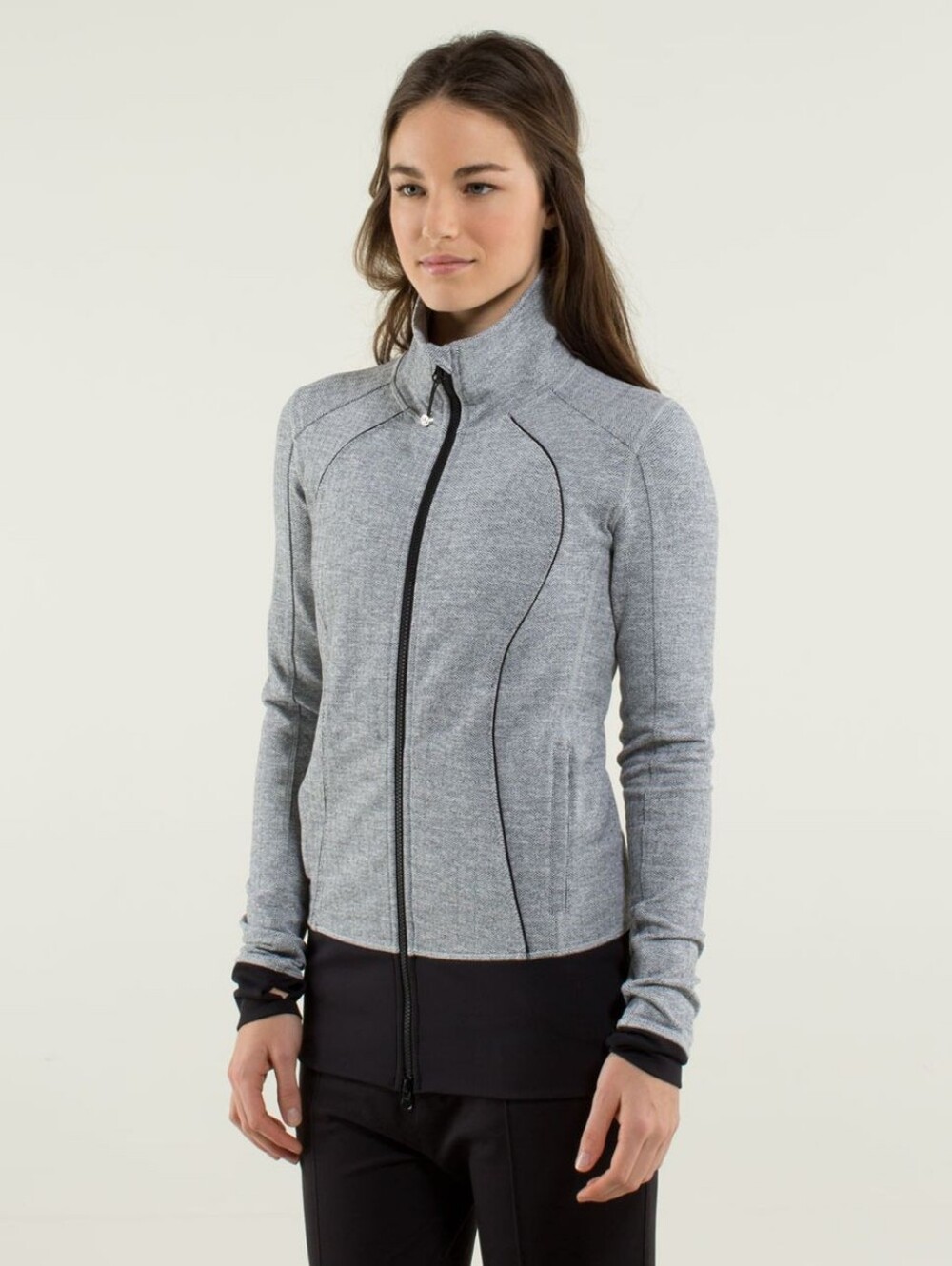 LULULEMON Nice Asana Jacket In Heathered Herrighbone Heathered Black White 12.